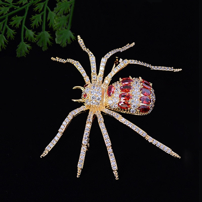 Luxury Red Spider Pronged Rhinestone Bling Brooch Shiny Cubic Zirconia Insect Corsage Pin Ark Jar Store