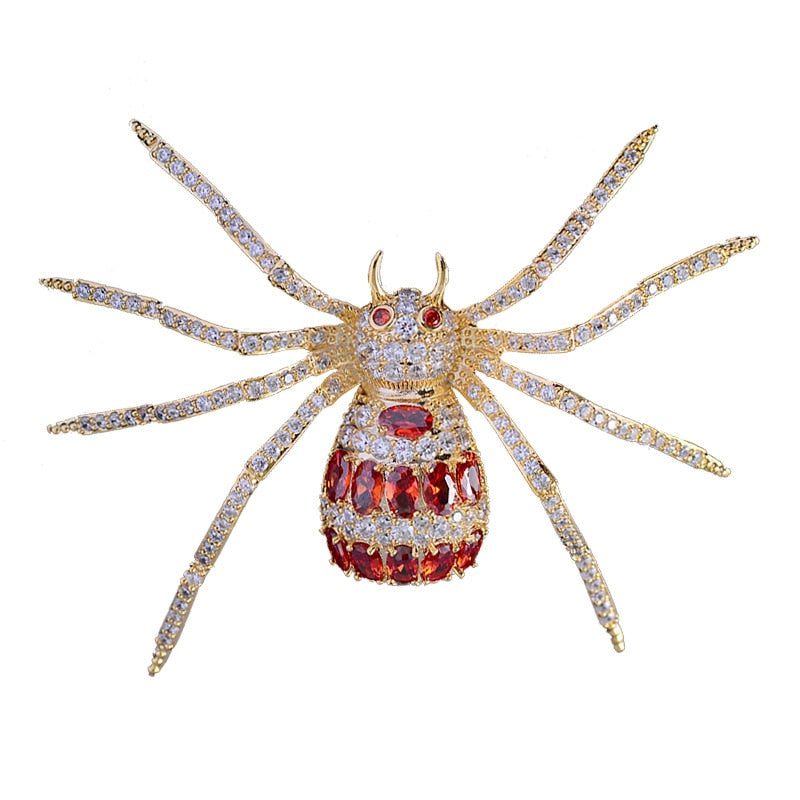 Luxury Red Spider Pronged Rhinestone Bling Brooch Shiny Cubic Zirconia Insect Corsage Pin Ark Jar Store