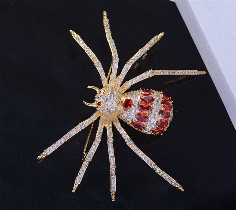 Luxury Red Spider Pronged Rhinestone Bling Brooch Shiny Cubic Zirconia Insect Corsage Pin Ark Jar Store