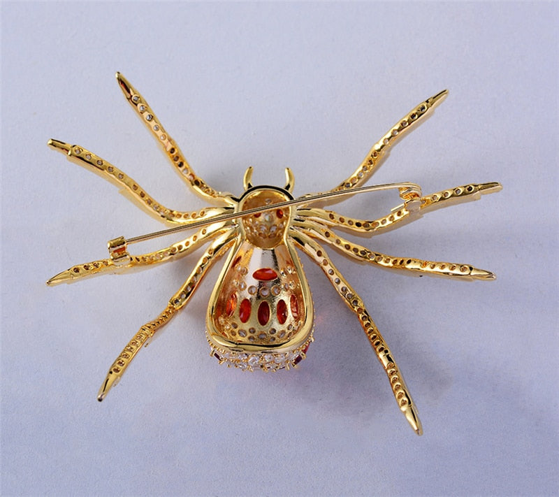 Luxury Red Spider Pronged Rhinestone Bling Brooch Shiny Cubic Zirconia Insect Corsage Pin Ark Jar Store