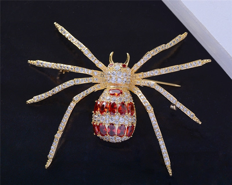 Luxury Red Spider Pronged Rhinestone Bling Brooch Shiny Cubic Zirconia Insect Corsage Pin Ark Jar Store