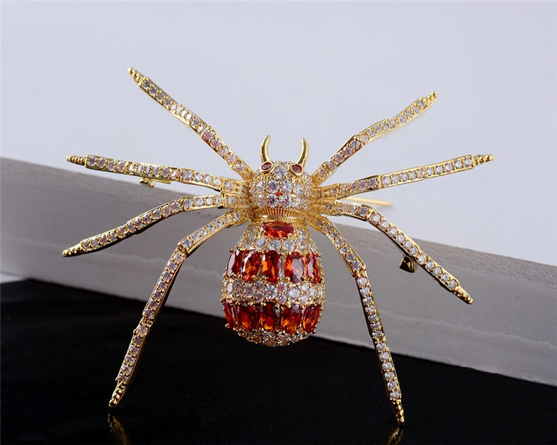 Luxury Red Spider Pronged Rhinestone Bling Brooch Shiny Cubic Zirconia Insect Corsage Pin Ark Jar Store