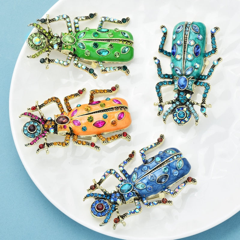 Big Rhinestone Enamel Beetle Brooch Insect Party Brooch Ark Jar Store