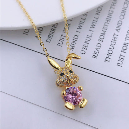 Cute Pink little white rabbit necklace fashion smiley cute rabbit pendant Ark Jar Store