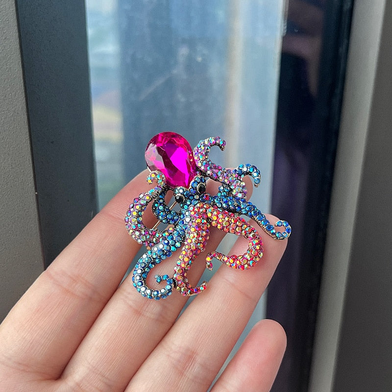 Rhinestones Octopus Brooch Ark Jar Store