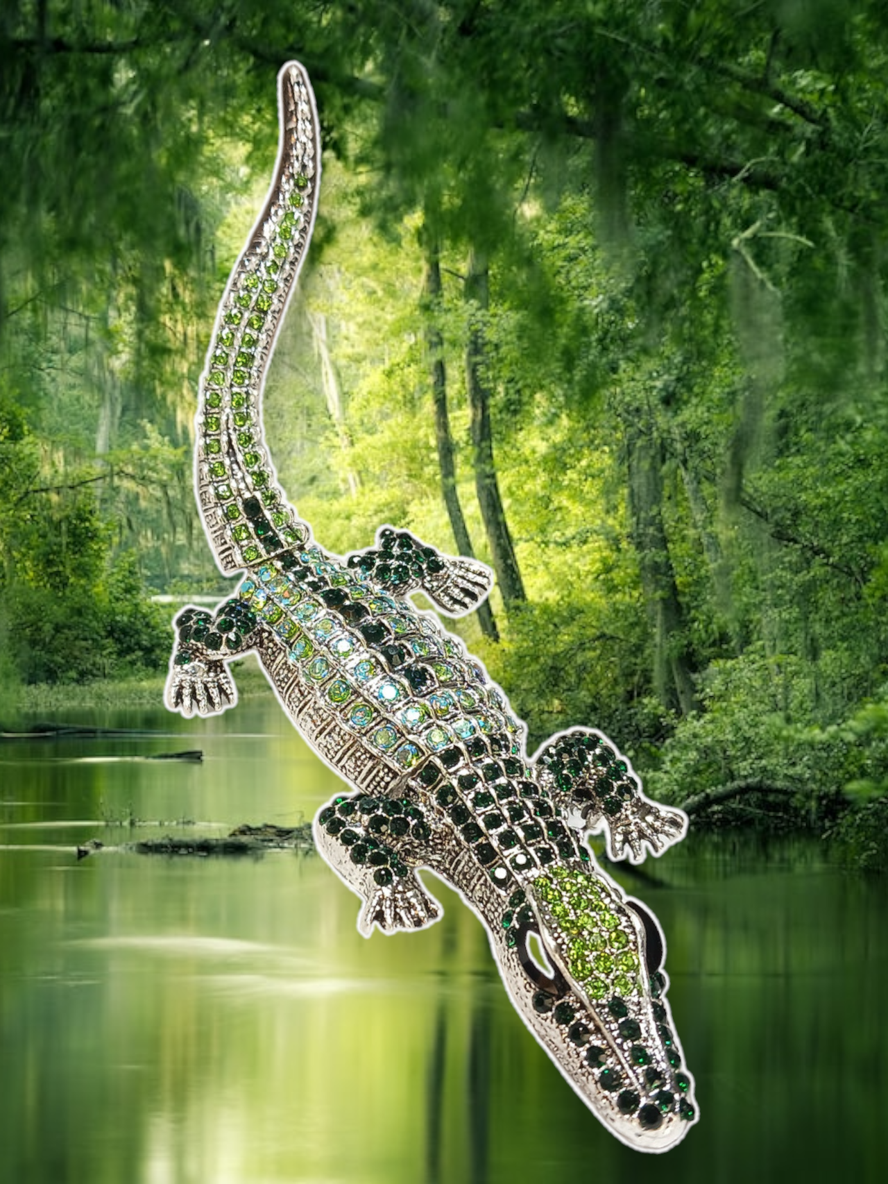 Big Bling Crocodile Alligator Sparkling Rhinestone Articulated Lizard Brooch Pendant