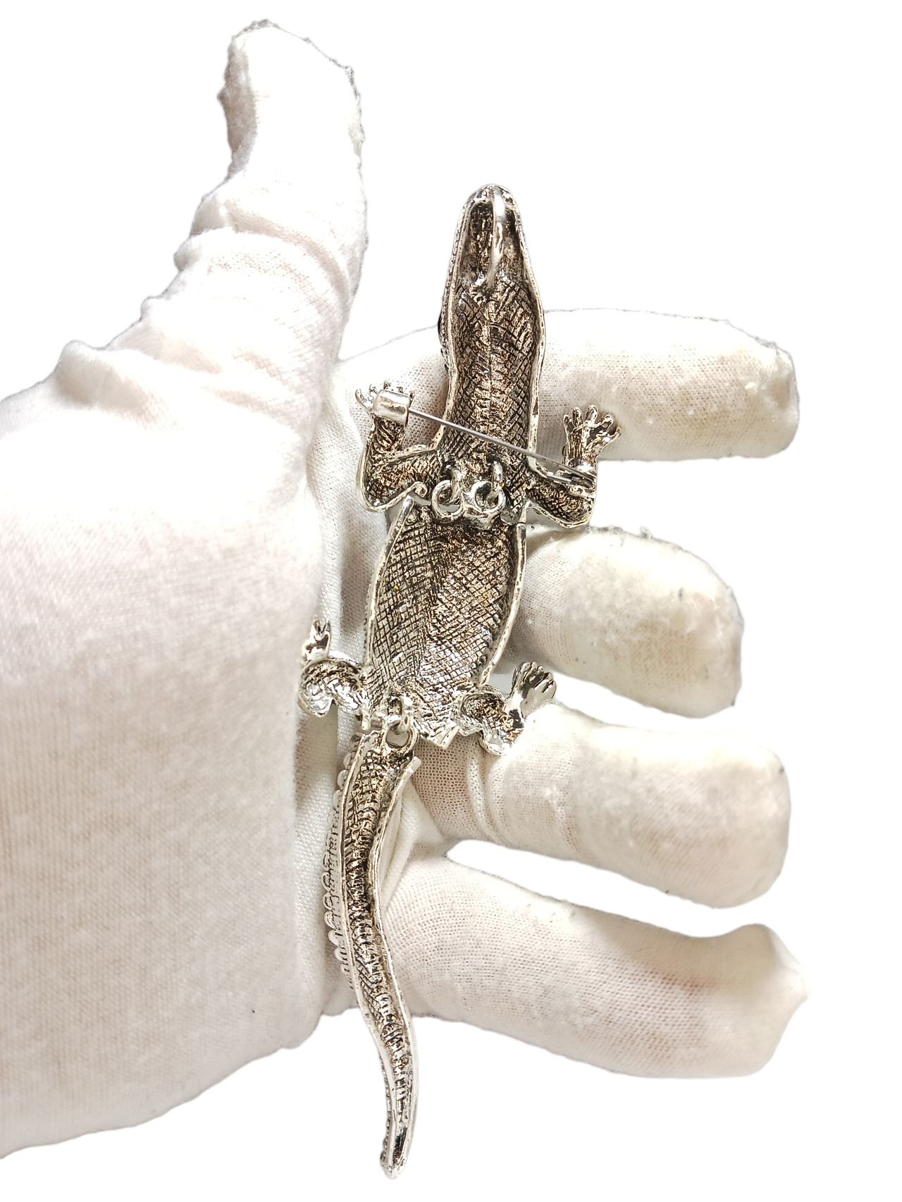 Big Crocodile Alligator Rhinestone Articulated Lizard Brooch Pendant Ark Jar Store