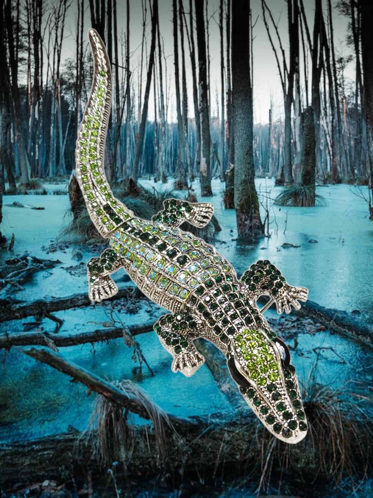 Big Bling Crocodile Alligator Sparkling Rhinestone Articulated Lizard Brooch Swamp Pendant Ark Jar Store