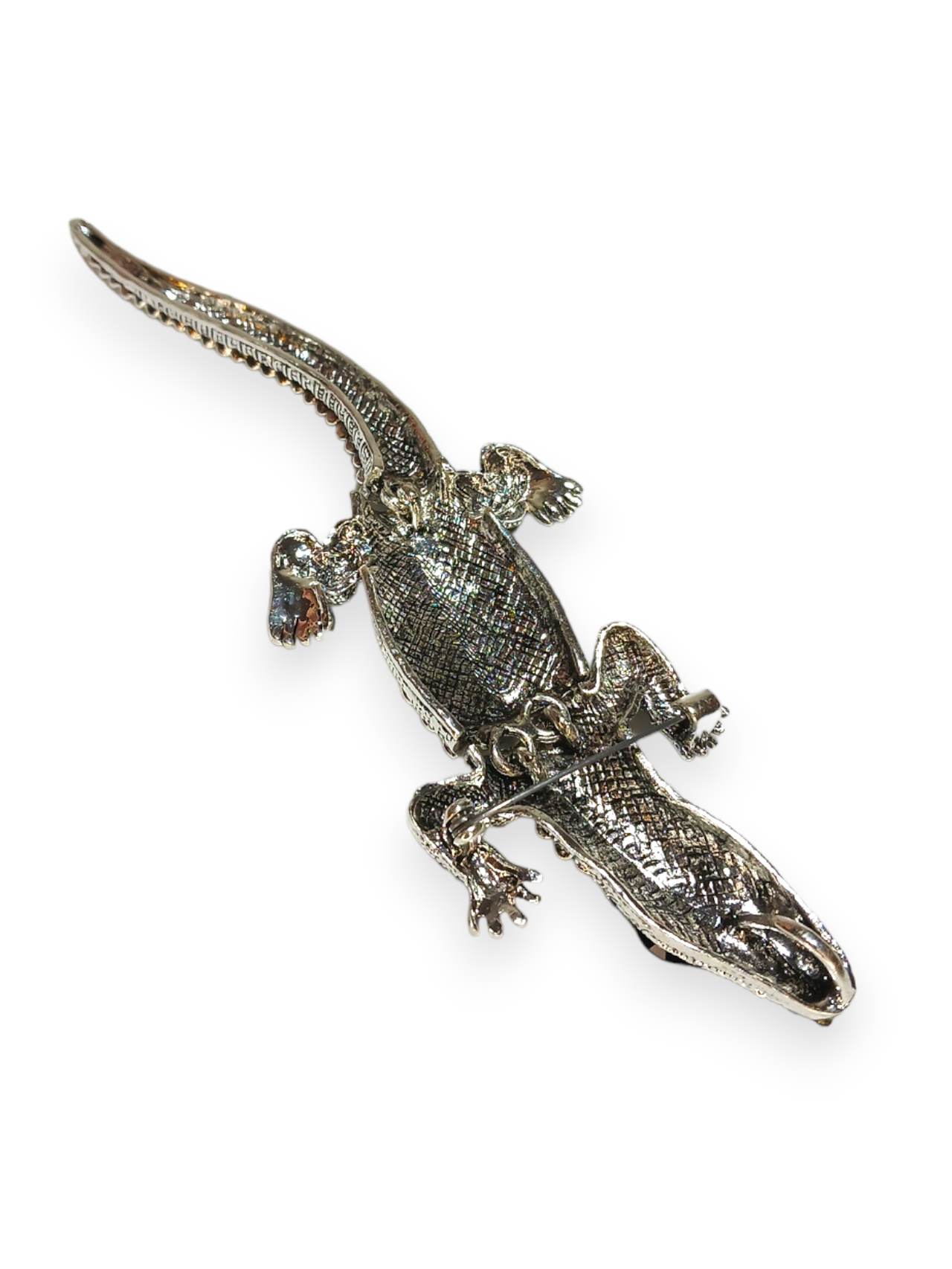 Big Crocodile Alligator Rhinestone Articulated Lizard Brooch Pendant Back Side Ark Jar Store