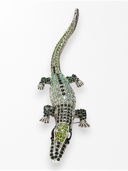 Big Bling Crocodile Alligator Sparkling Rhinestone Articulated Lizard Brooch Pendant Ark Jar Store